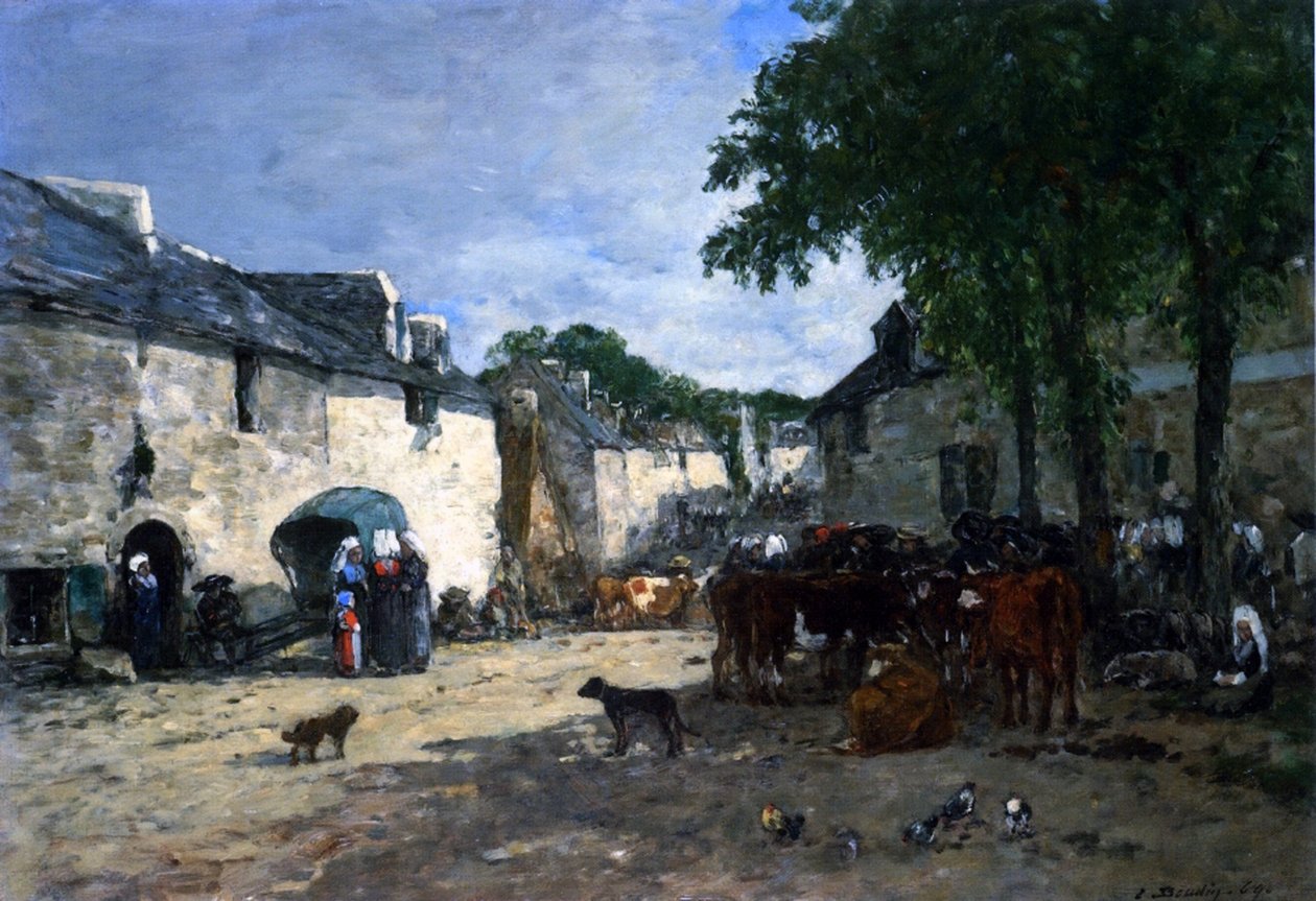 Mercado de Gado em Daoulas, Bretanha de Eugene Louis Boudin