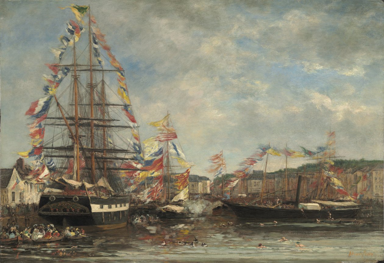Festival no porto de Honfleur, 1858 (óleo sobre madeira) de Eugene Louis Boudin