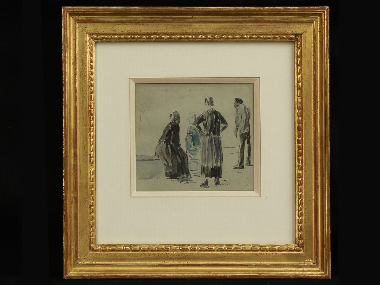 Figuras em uma Praia, c.1860 (desprezo & aquarela sobre papel) de Eugene Louis Boudin