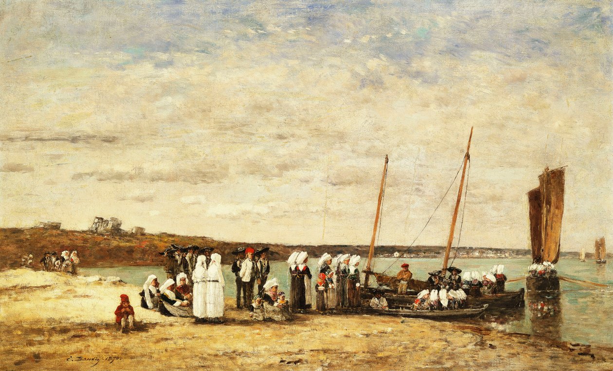 Pescadoras desembarcando de Plougastel, 1870 de Eugene Louis Boudin