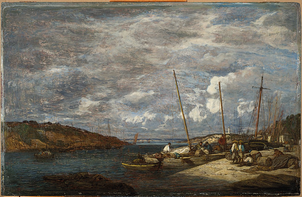 Barcos de pesca na doca, Douarnenez, 1855 de Eugene Louis Boudin