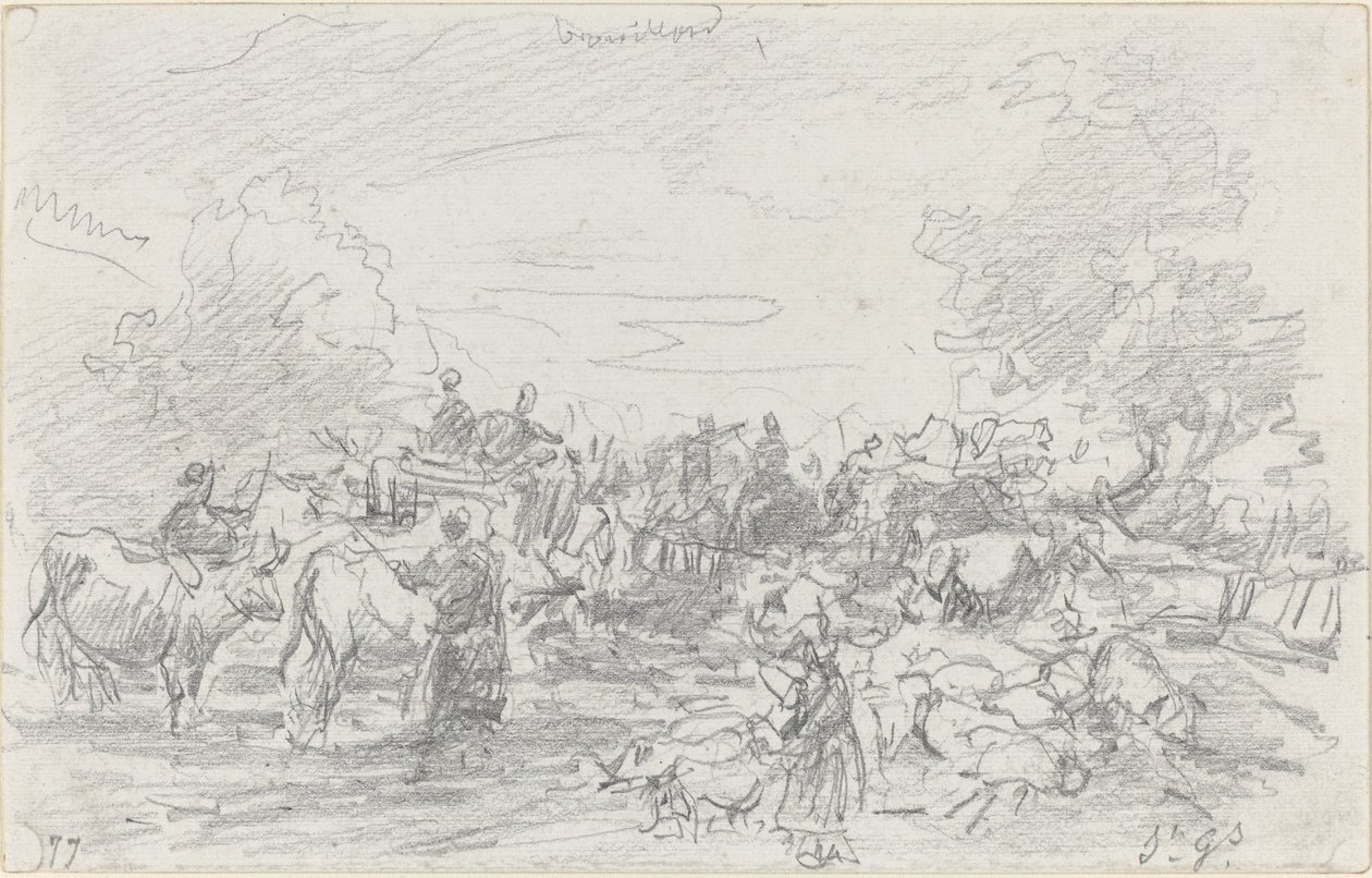 Rebanhos cruzando um riacho, 1877. de Eugene Louis Boudin