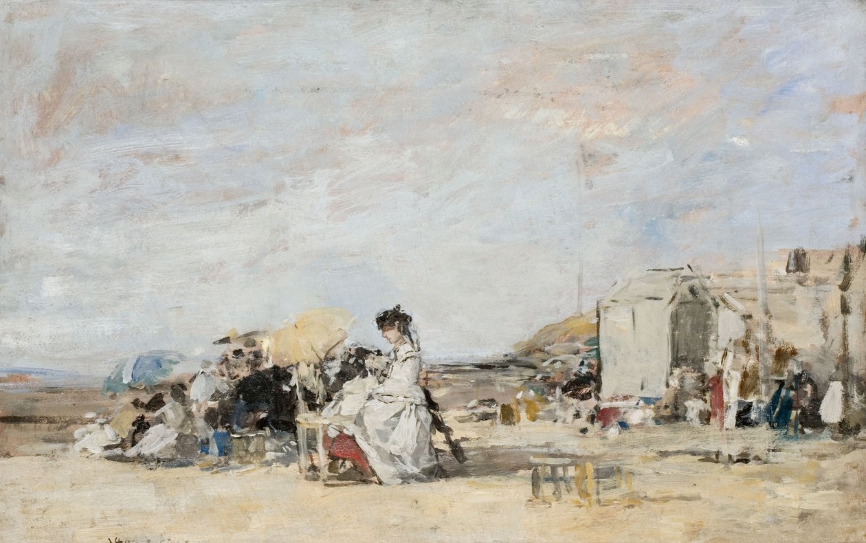 Senhora de branco na praia de Trouville de Eugene Louis Boudin