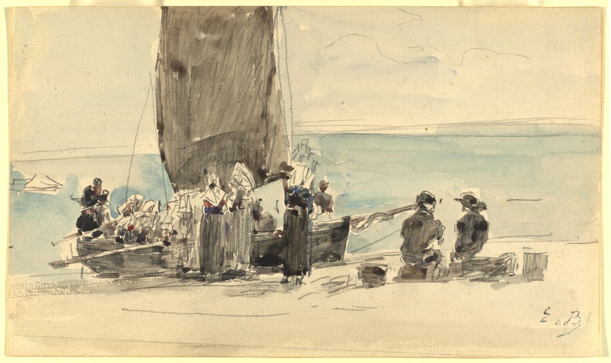 Carregando os Barcos, c. 1875. de Eugene Louis Boudin