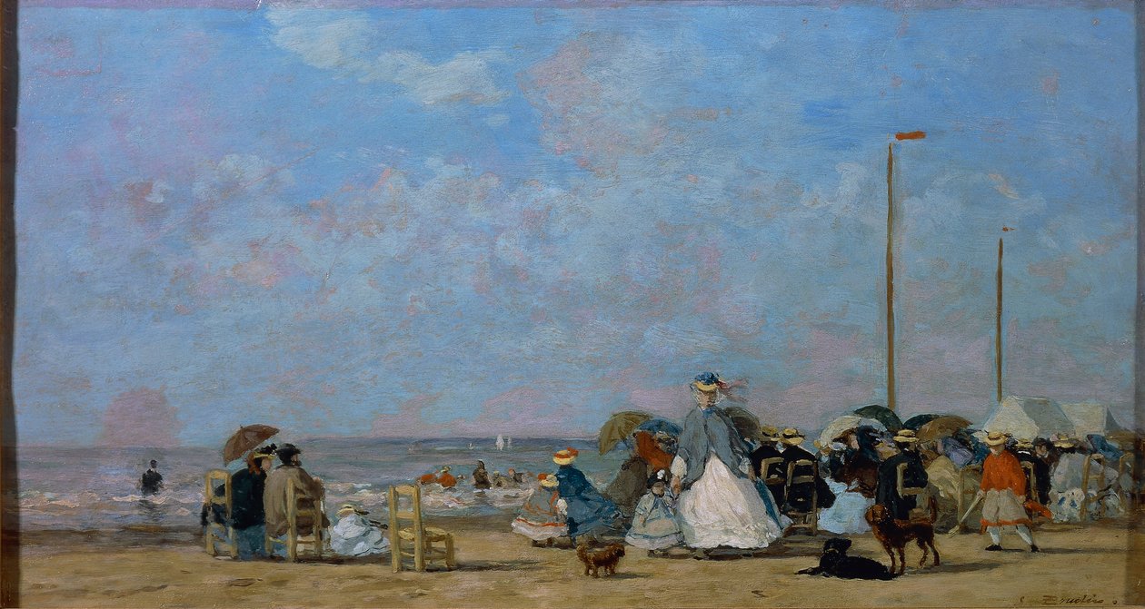 Na praia de Trouville, de Eugene Boudin, pintura de Eugene Louis Boudin