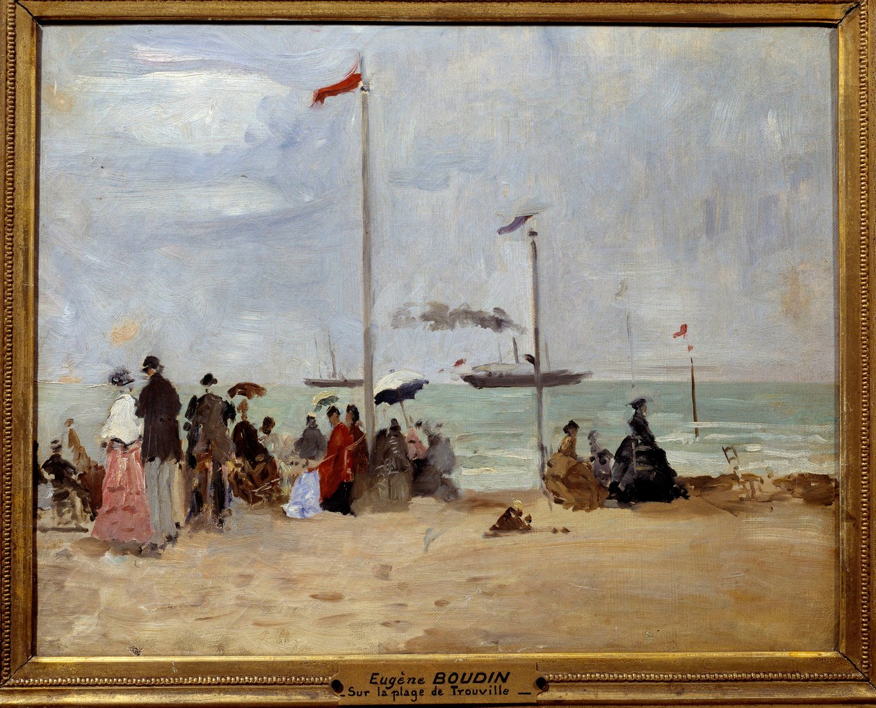 Na praia de Trouville. Pintura de Eugene Louis Boudin (1824-1898) de Eugene Louis Boudin