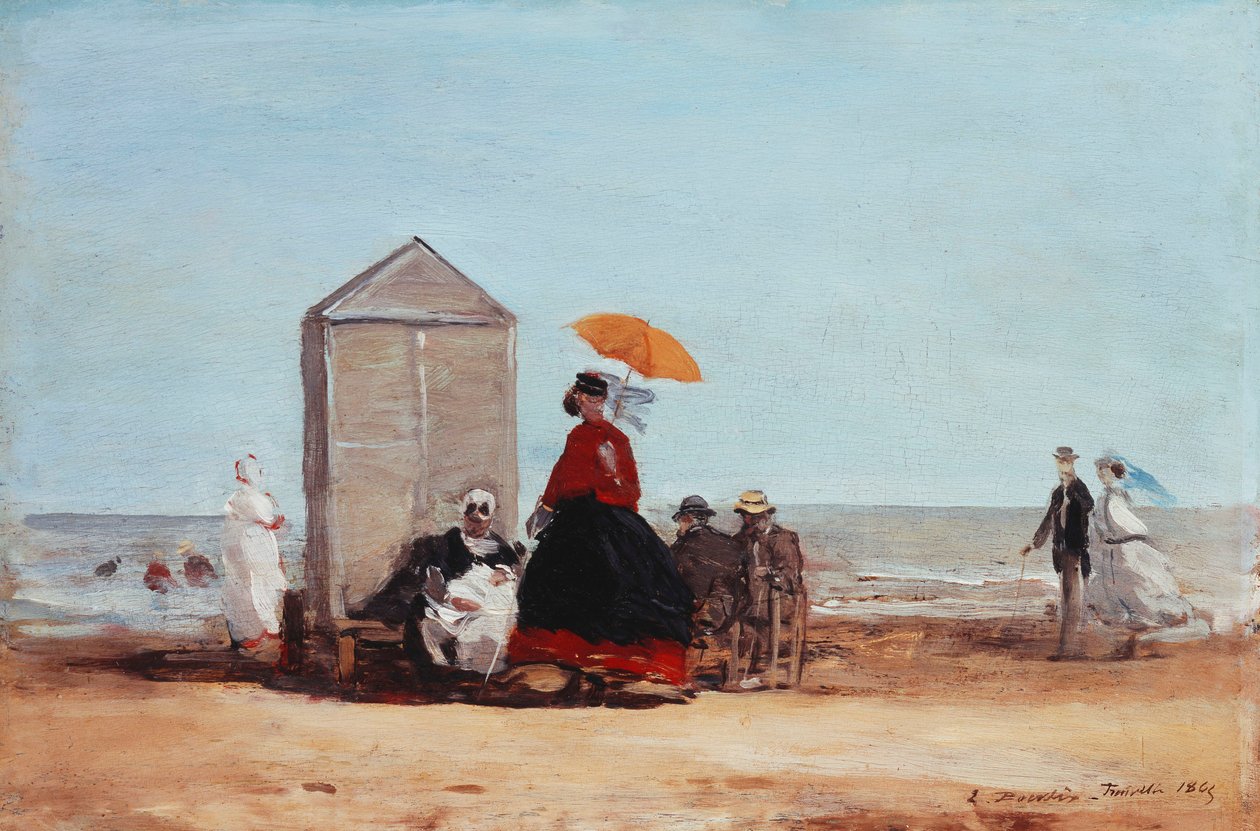 Na praia de Trouville; Na praia de Trouville, 1865 de Eugene Louis Boudin