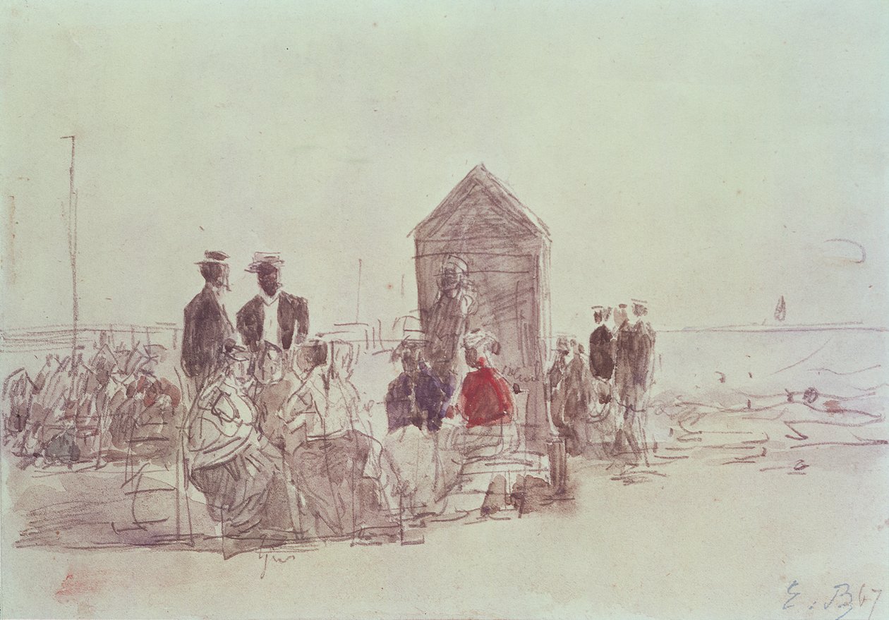 Pessoas na praia de Deauville, 1867 (wc) de Eugene Louis Boudin