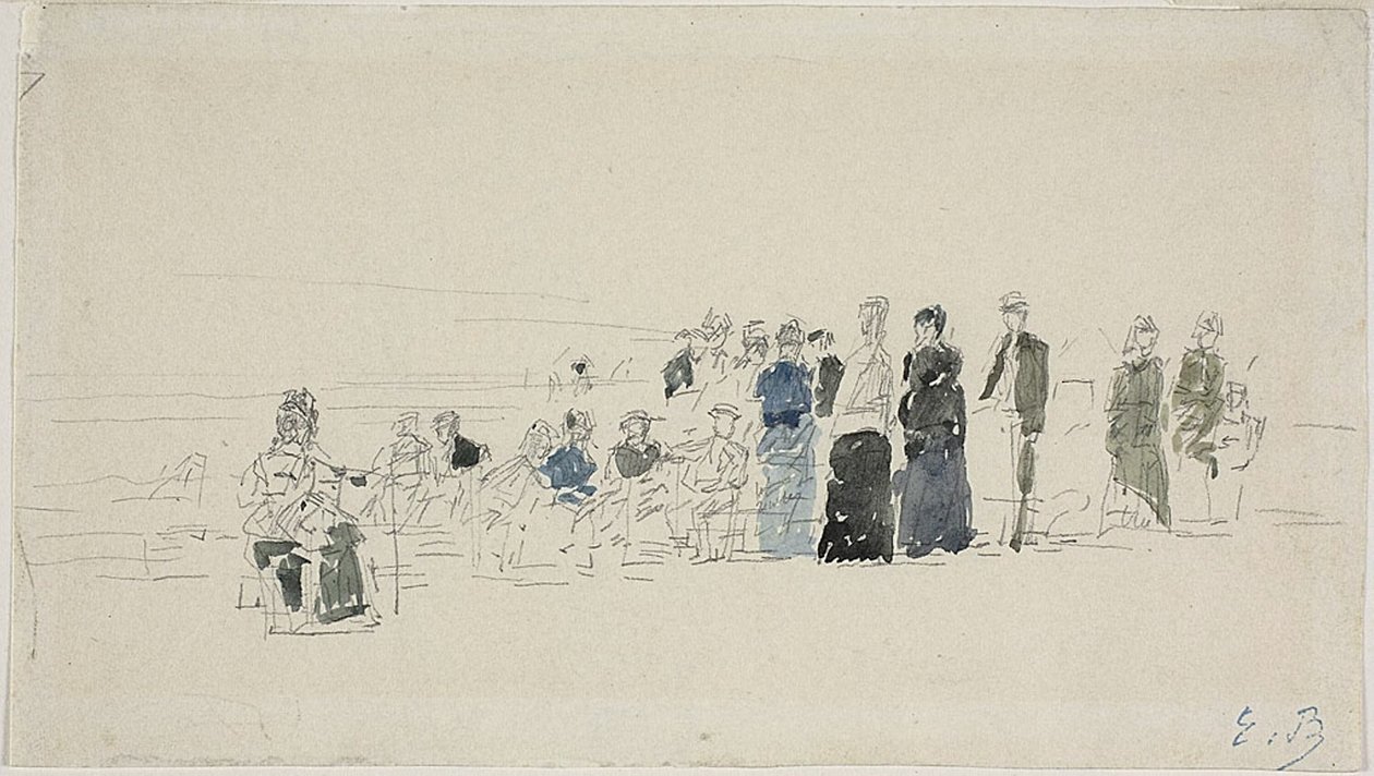 Anáguas na Praia (reto); Mulheres Bretãs na Praia (verso) de Eugene Louis Boudin