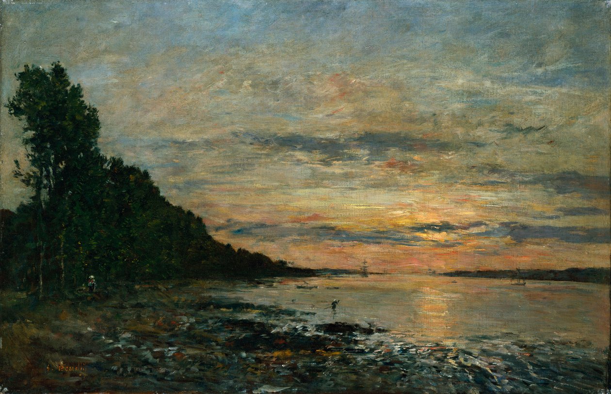 Plougastel, pôr do sol sobre o estuário, c.1870-73 de Eugene Louis Boudin