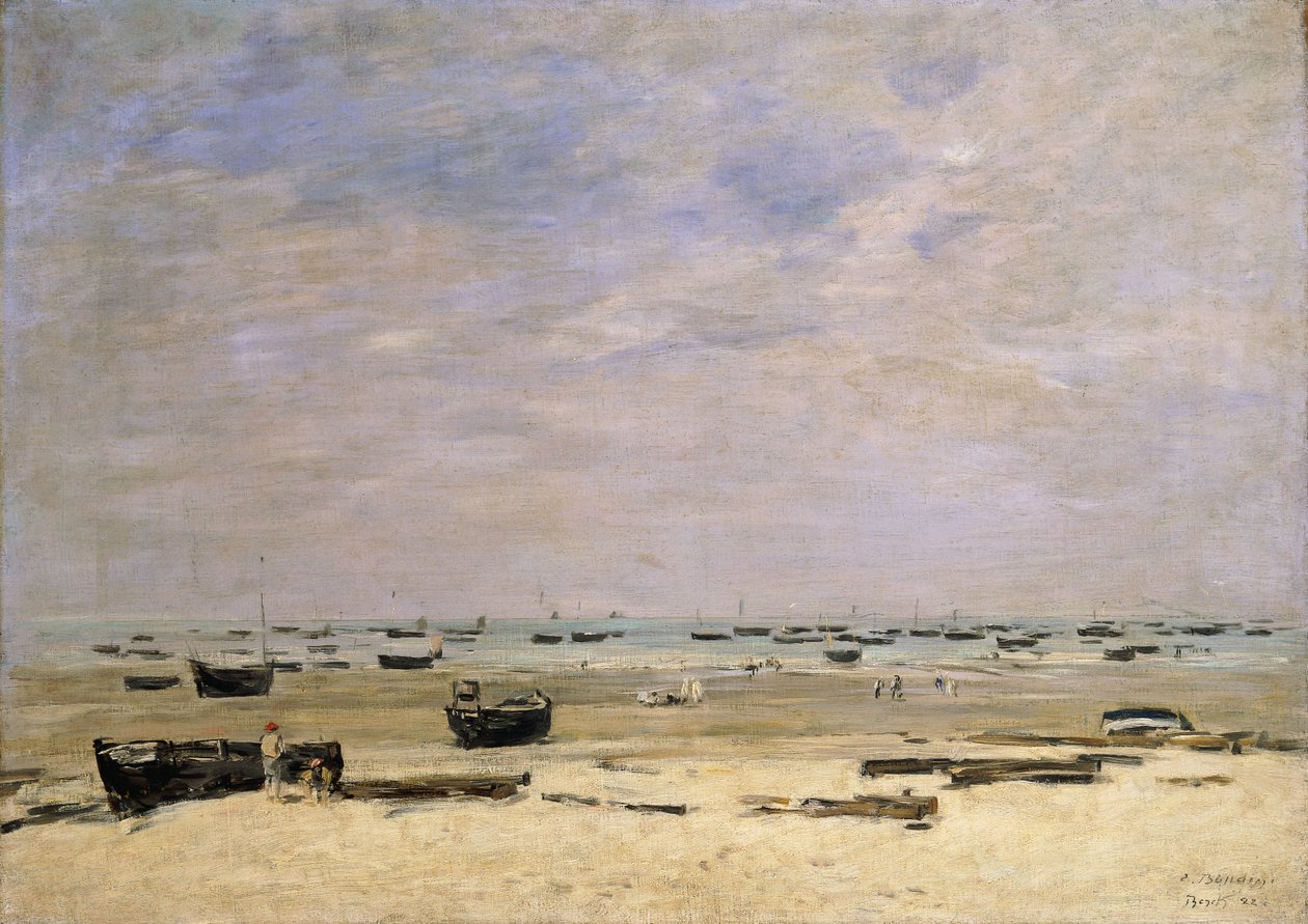Barcaças de rio na maré baixa; Berck le Rivage em Maree Basse, 1882 de Eugene Louis Boudin