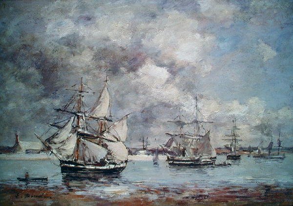Barcos à Vela num Porto (petróleo) de Eugene Louis Boudin