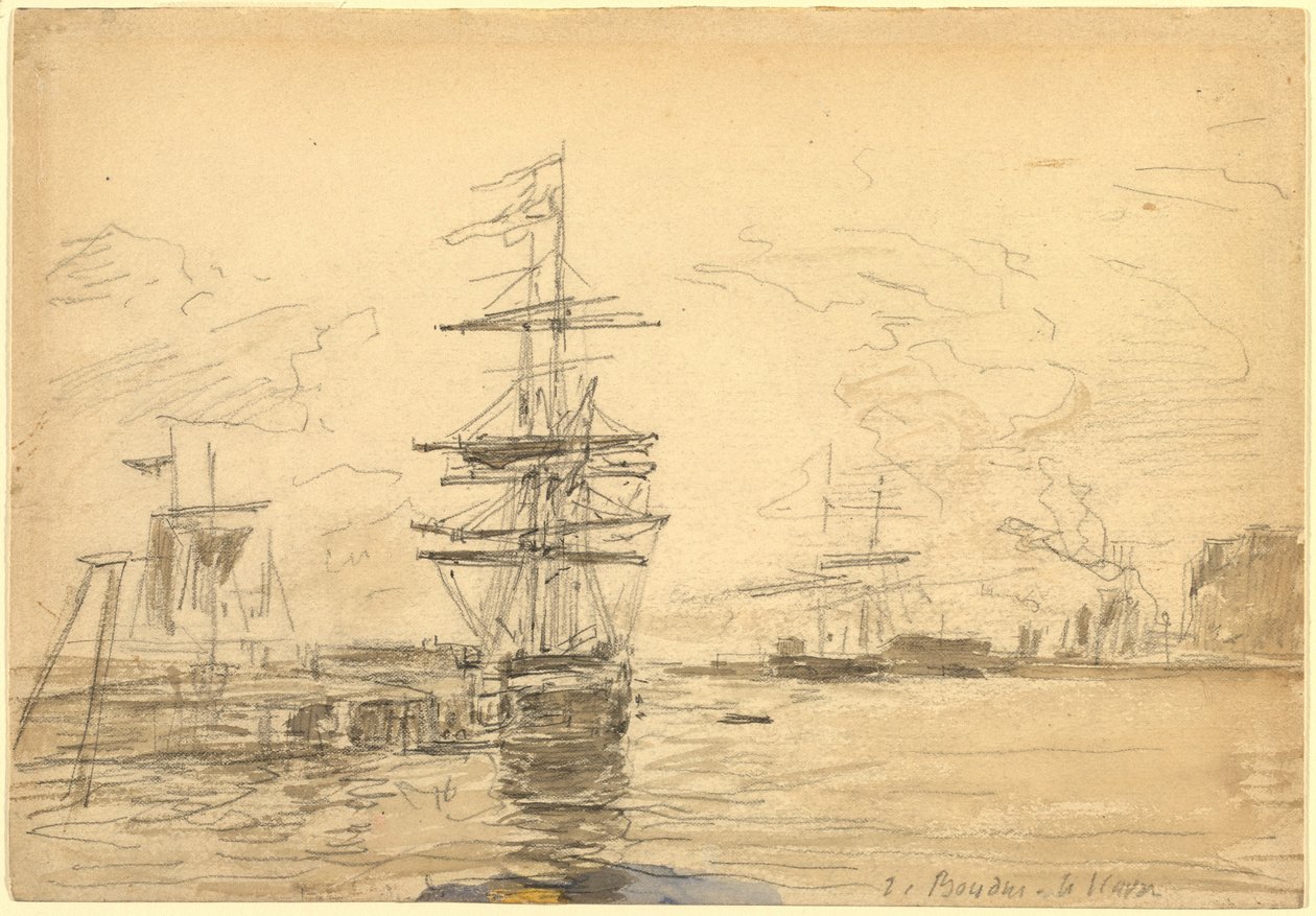 Navios no porto, c. 1875. de Eugene Louis Boudin