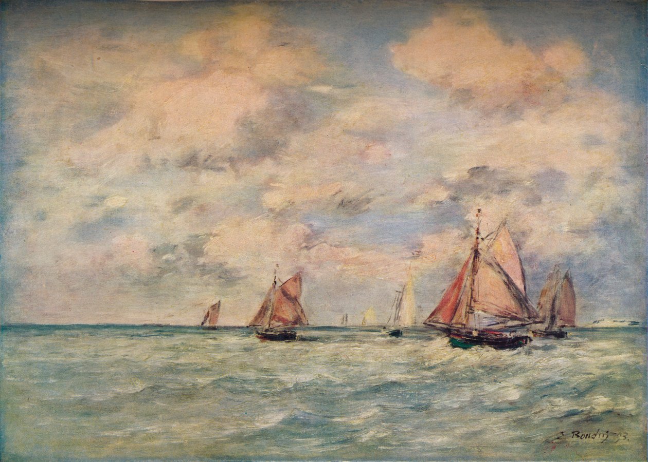 Barcos de saída em Trouville, século XIX de Eugene Louis Boudin