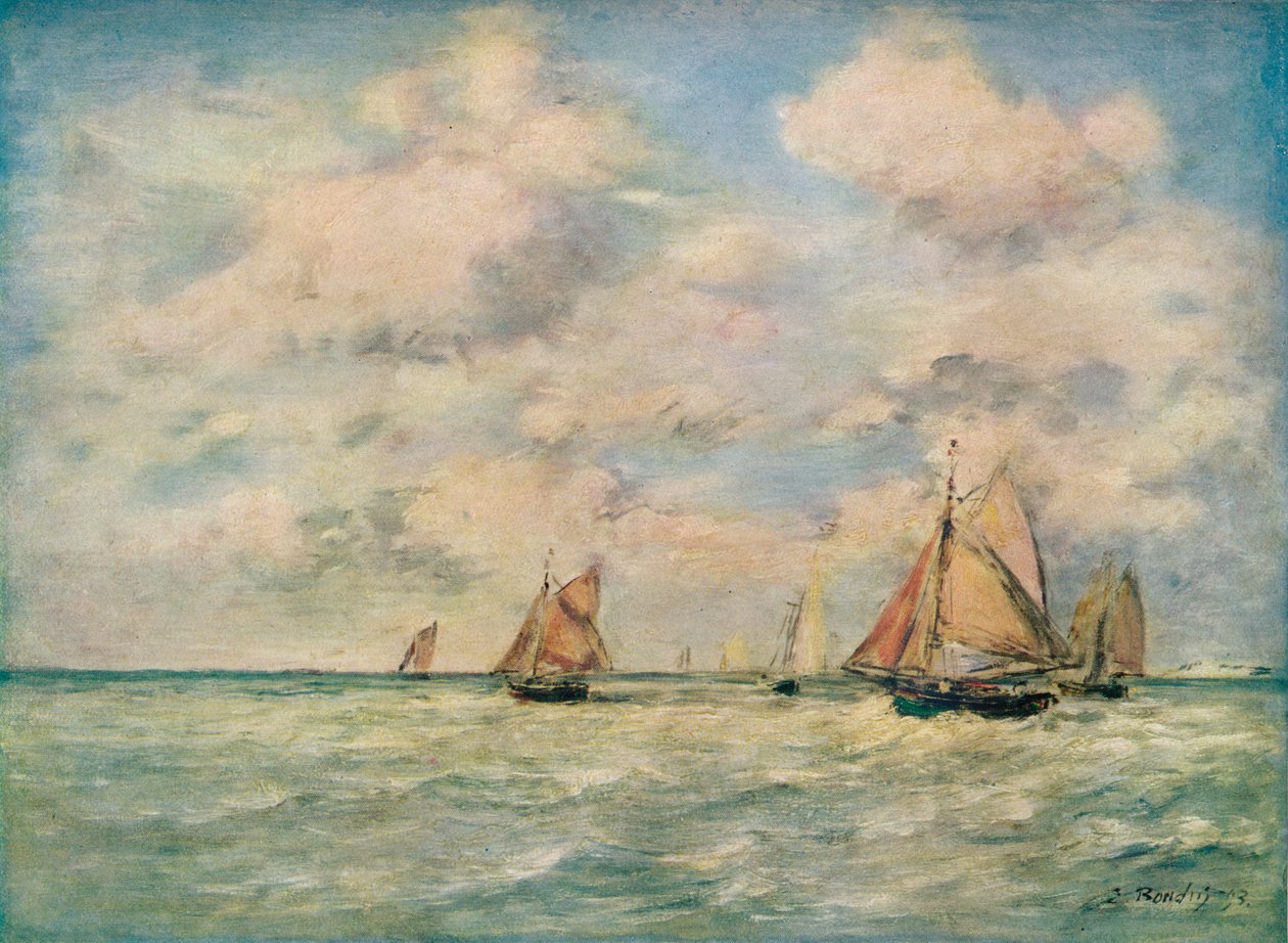 Saída Des Barques A Trouville, século XIX de Eugene Louis Boudin