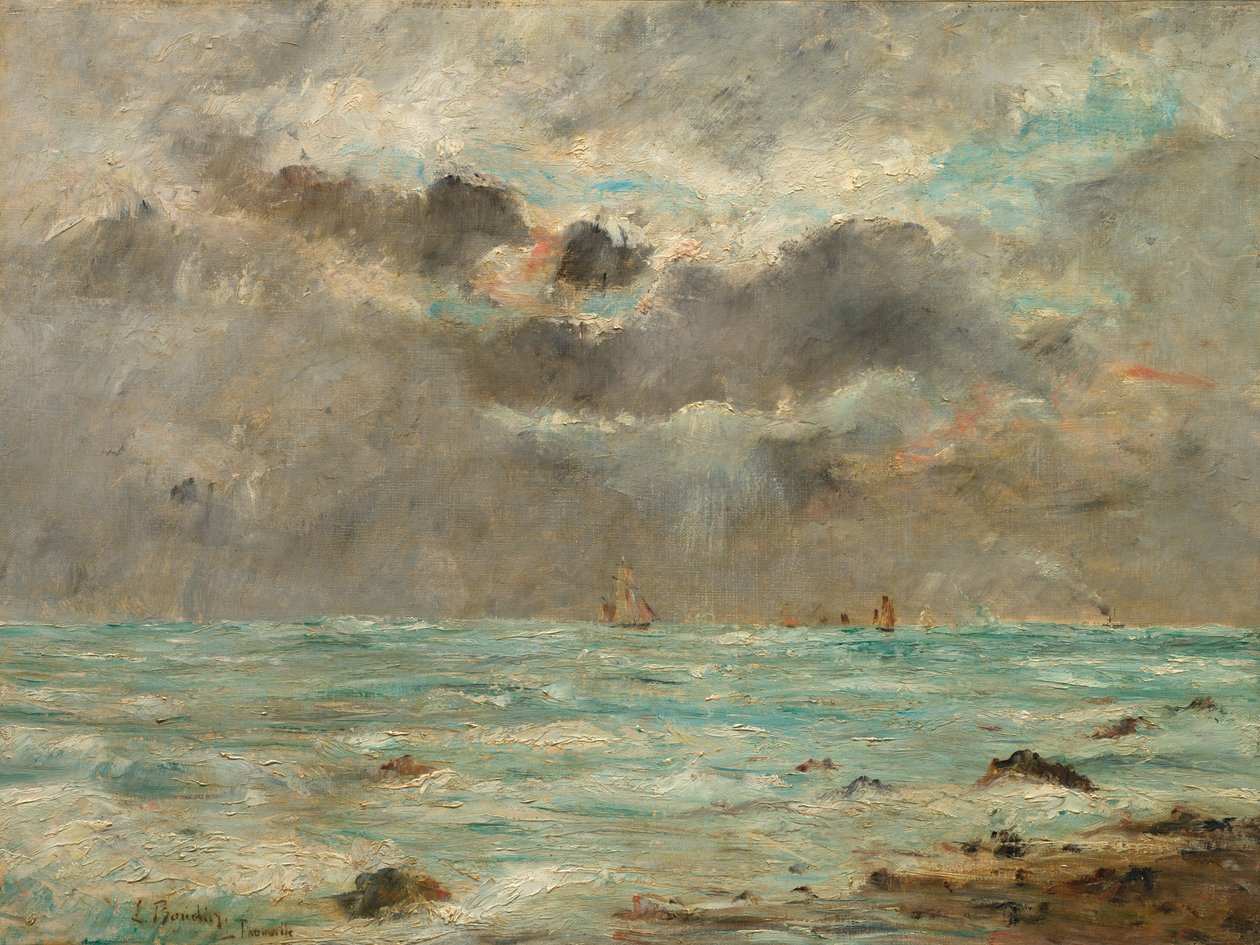 A costa de Trouville, c.1865-1900 (óleo sobre tecido) de Eugene Louis Boudin