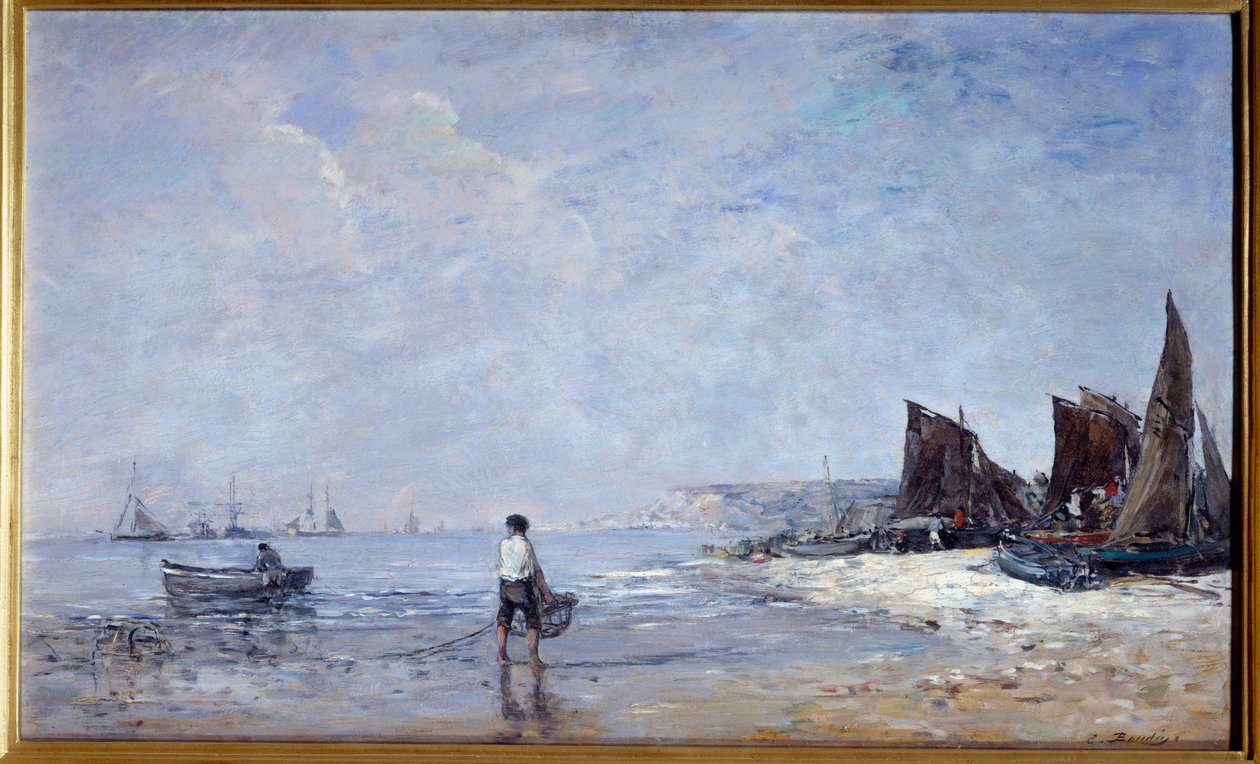 O pescador Pintura de Eugene Louis Boudin (1824-1898) Sol do século XIX. 0,35x0,57 m Rouen, Musee des Beaux Arts de Eugene Louis Boudin