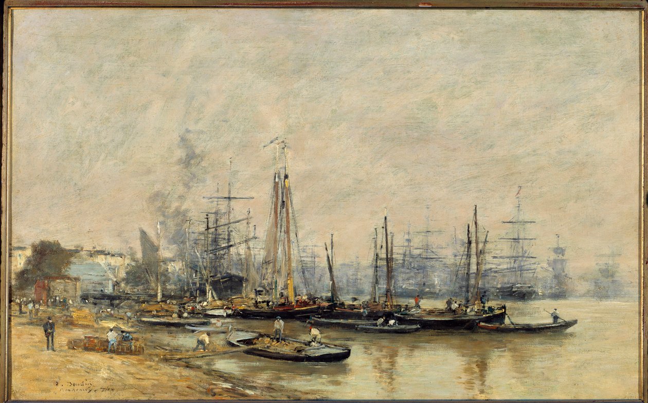 O porto de Bordeaux Vessel no Garonne. Pintura de Eugene Louis Boudin (1824-1898) 1874 Sol. 0,41x0,65 m Paris, musee d