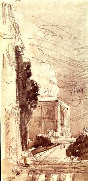 O terraço de um chateau (aguarela sobre papel) de Eugene Louis Boudin