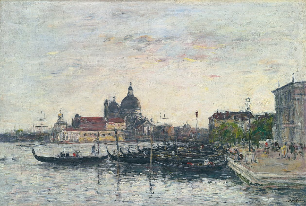 Veneza, a toupeira na entrada do Grande Canal e a saudação, noite, 1895 de Eugene Louis Boudin