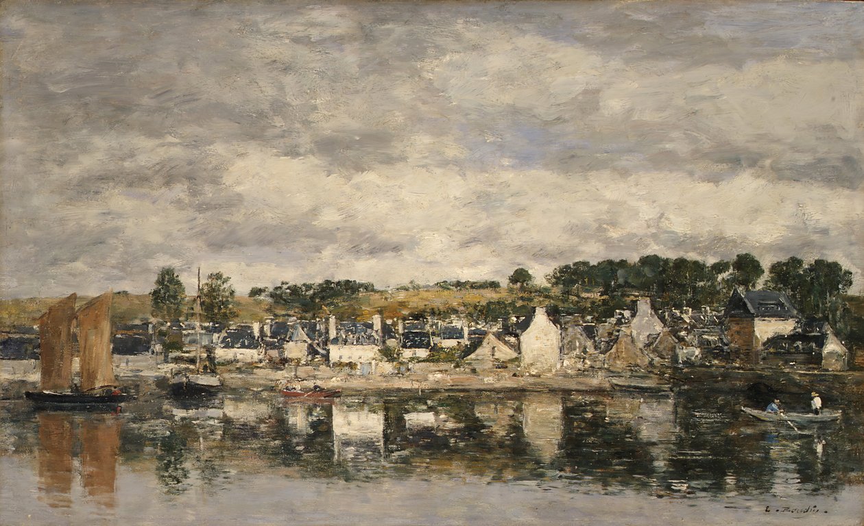 Aldeia à beira de um rio, provavelmente em 1867. de Eugene Louis Boudin
