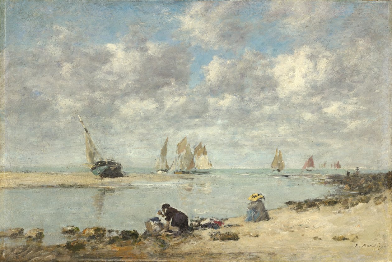 Lavadeira perto de Trouville, c.1872-6 (óleo sobre madeira) de Eugene Louis Boudin