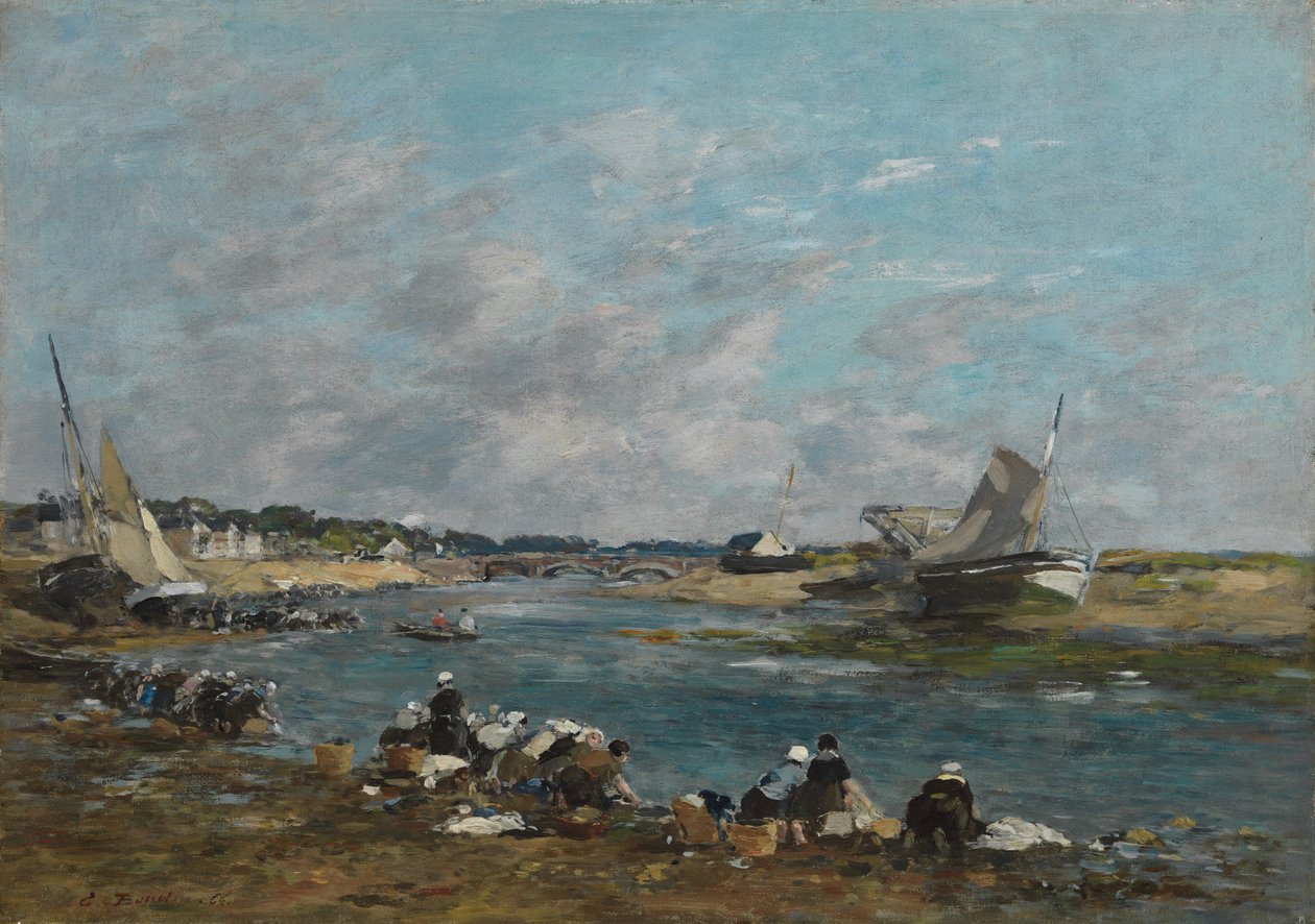 Lavadeiras nas margens do rio Touques; Lavandieres em um dos braços dos Touques, 1866 de Eugene Louis Boudin