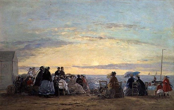 A ver o pôr-do-sol da praia de Eugene Louis Boudin