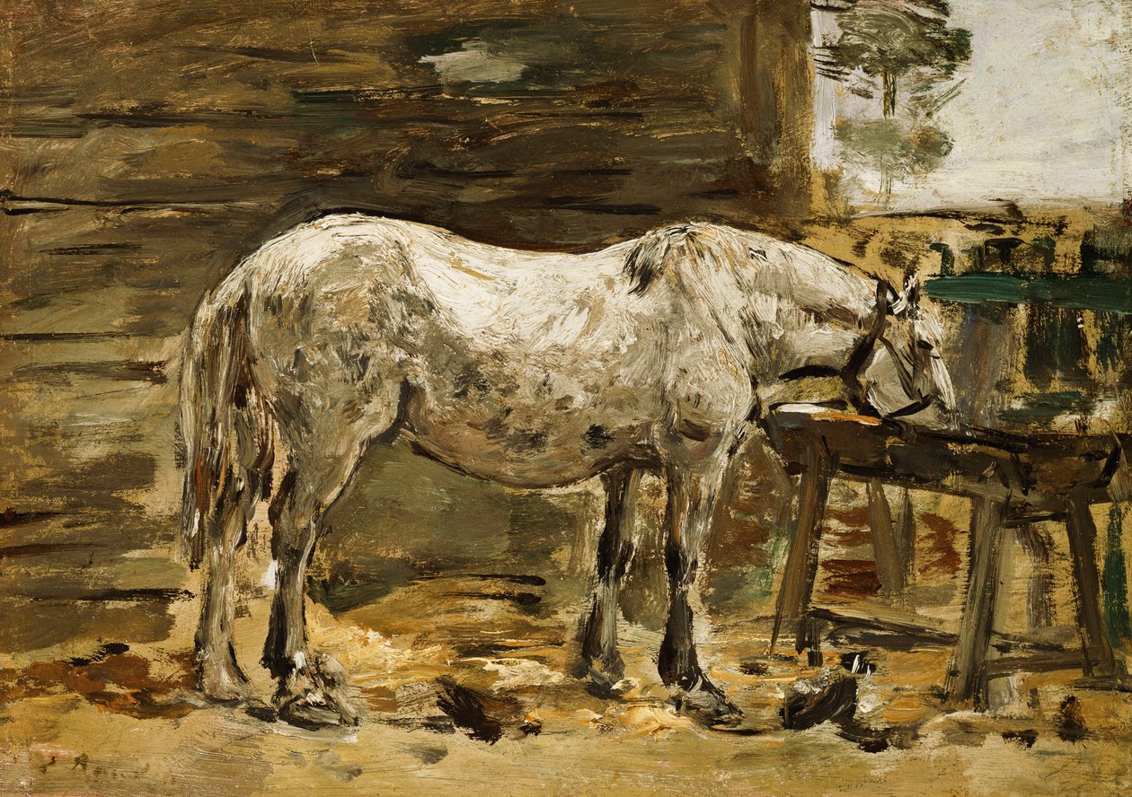 Cavalo branco na calha bebendo, c.1885-90 de Eugene Louis Boudin