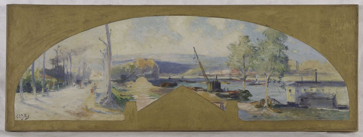 Esboço da Câmara Municipal de Issy-les-Moulineaux: La Seine à Issy-les-Moulineaux, cerca de 1901 (óleo sobre tela) de Eugene Louis Gillot