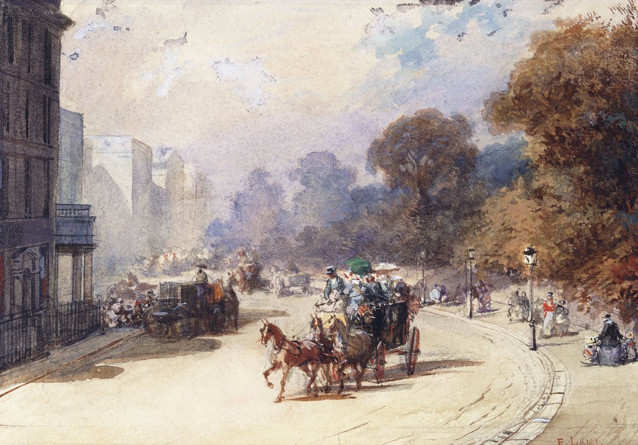 Uma carruagem em uma rua de Londres, de Eugene Louis Lami