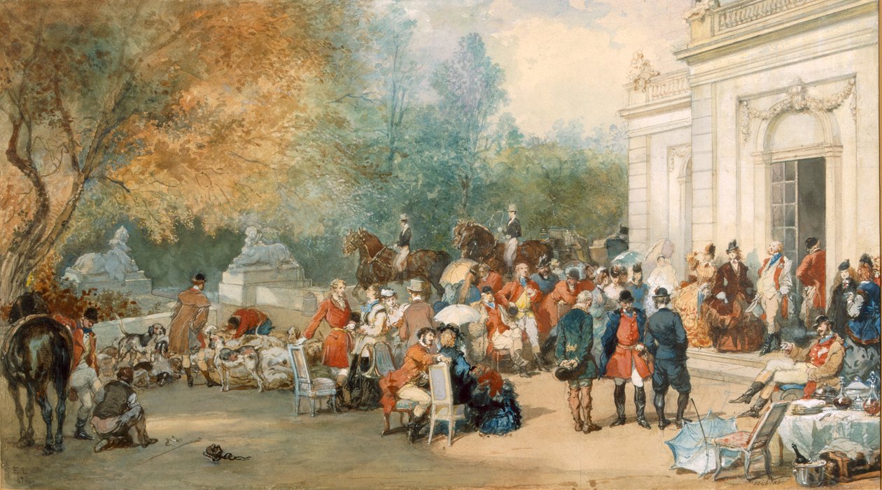 Um café da manhã de caça na Inglaterra, 1870 de Eugene Louis Lami