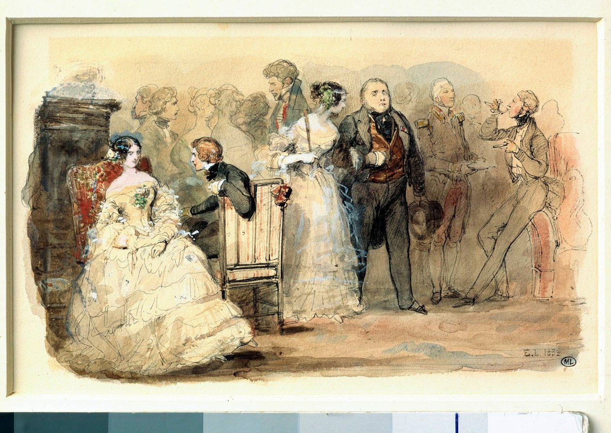 Uma recepção sob Louis Philippe Watercolour por Eugene Lami (1800-1890) de Eugene Louis Lami