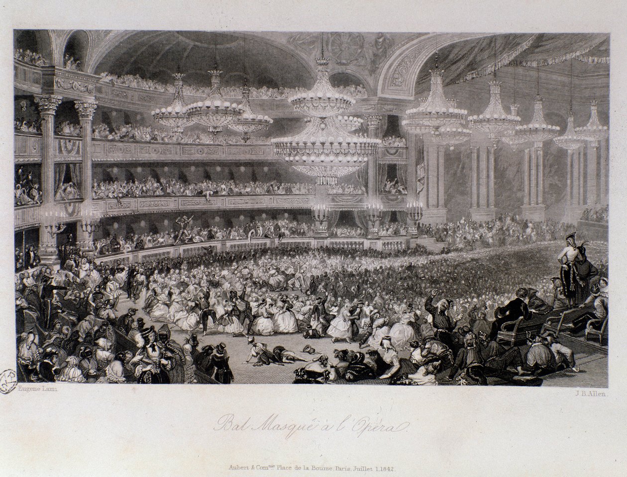 Máscara de bola organizada na Ópera de Paris. Gravura de Eugene Louis Lami (1800-1890) 1843 Coleção particular de Eugene Louis Lami