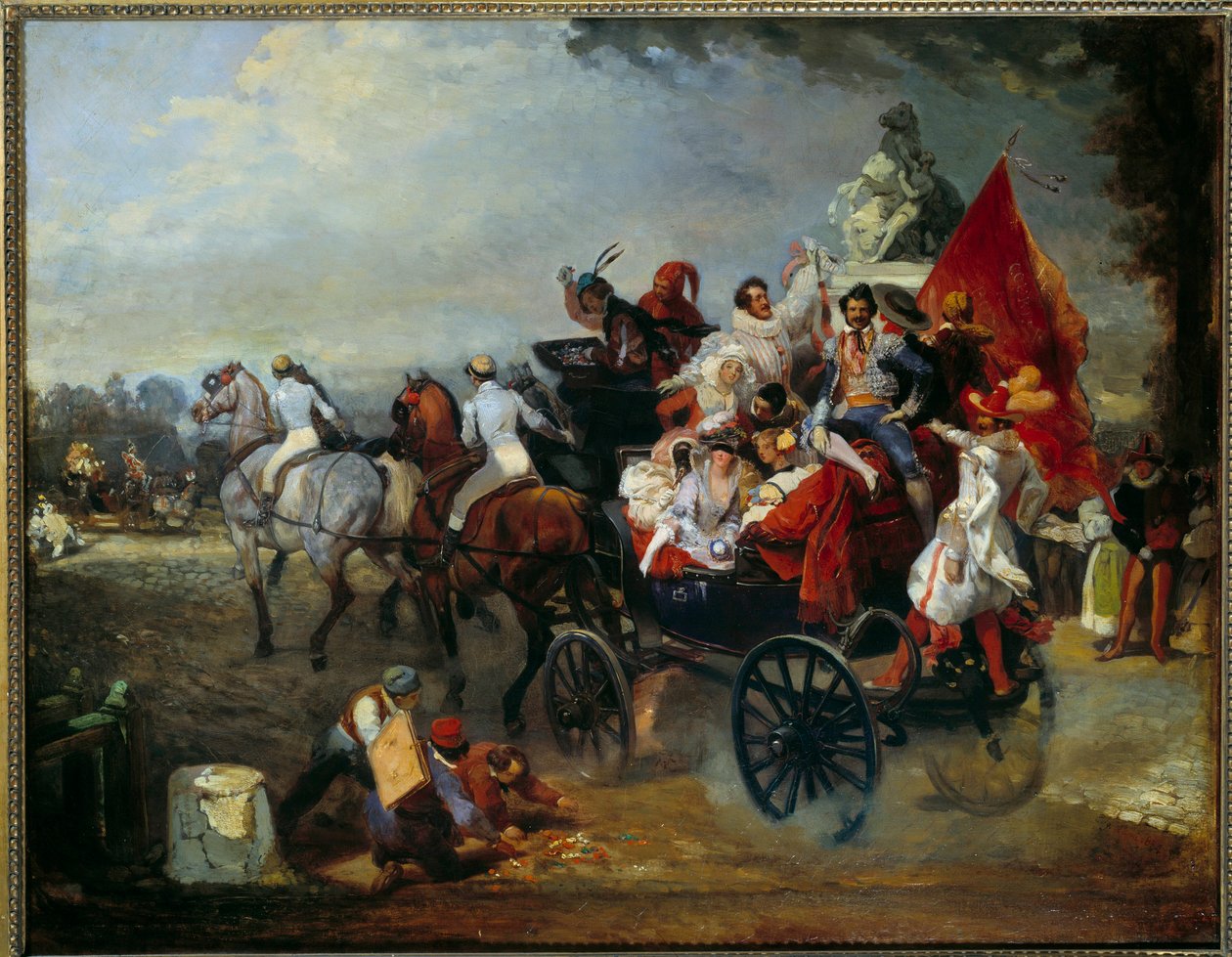 Cena de Carnaval em Paris, Place de la Concorde em 1834. Pintura de Eugene Louis Lami (1800 - 1890) de Eugene Louis Lami