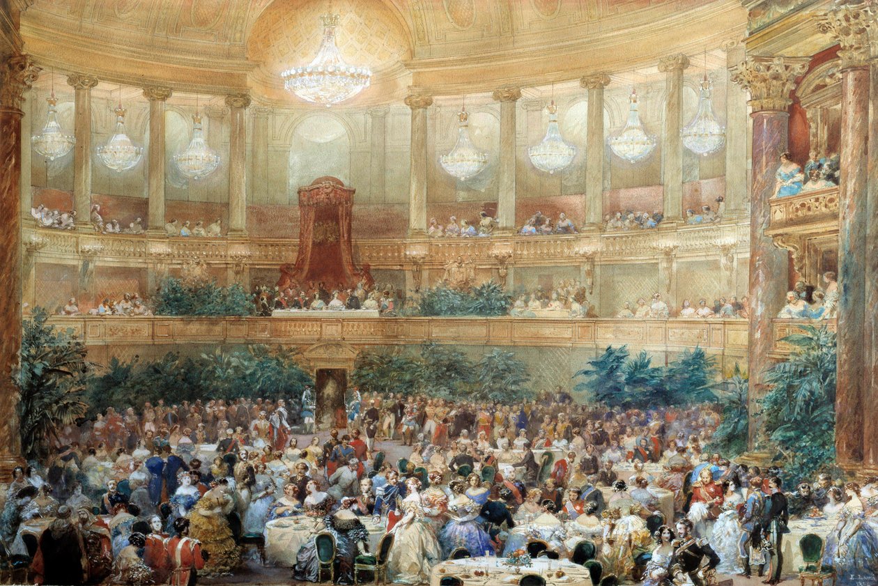 Jantar oferecido por Napoleão III à Rainha Vitória na sala da Ópera de Versalhes em 25 de agosto de Eugene Louis Lami