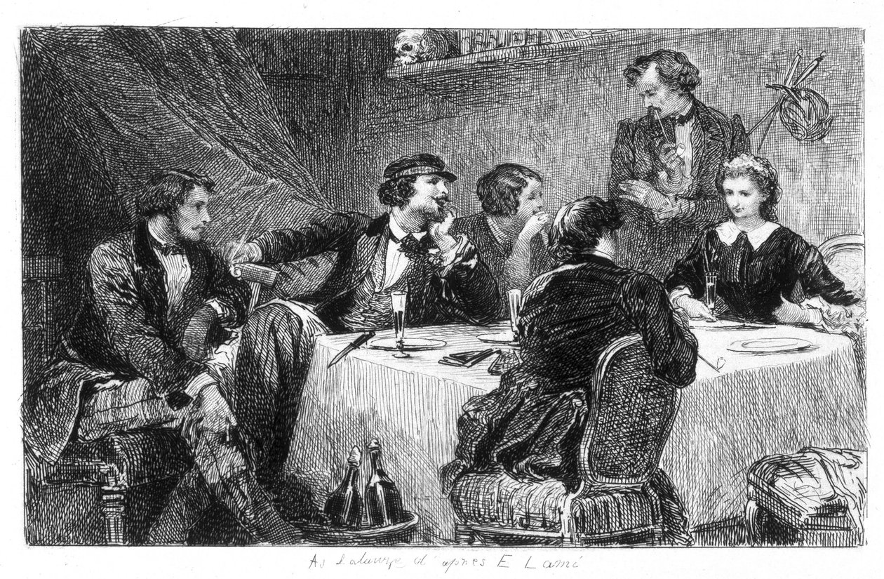 Ilustração de Eugène Lami do "Mimi de Pinson" de Alfred de Musset de Eugene Louis Lami