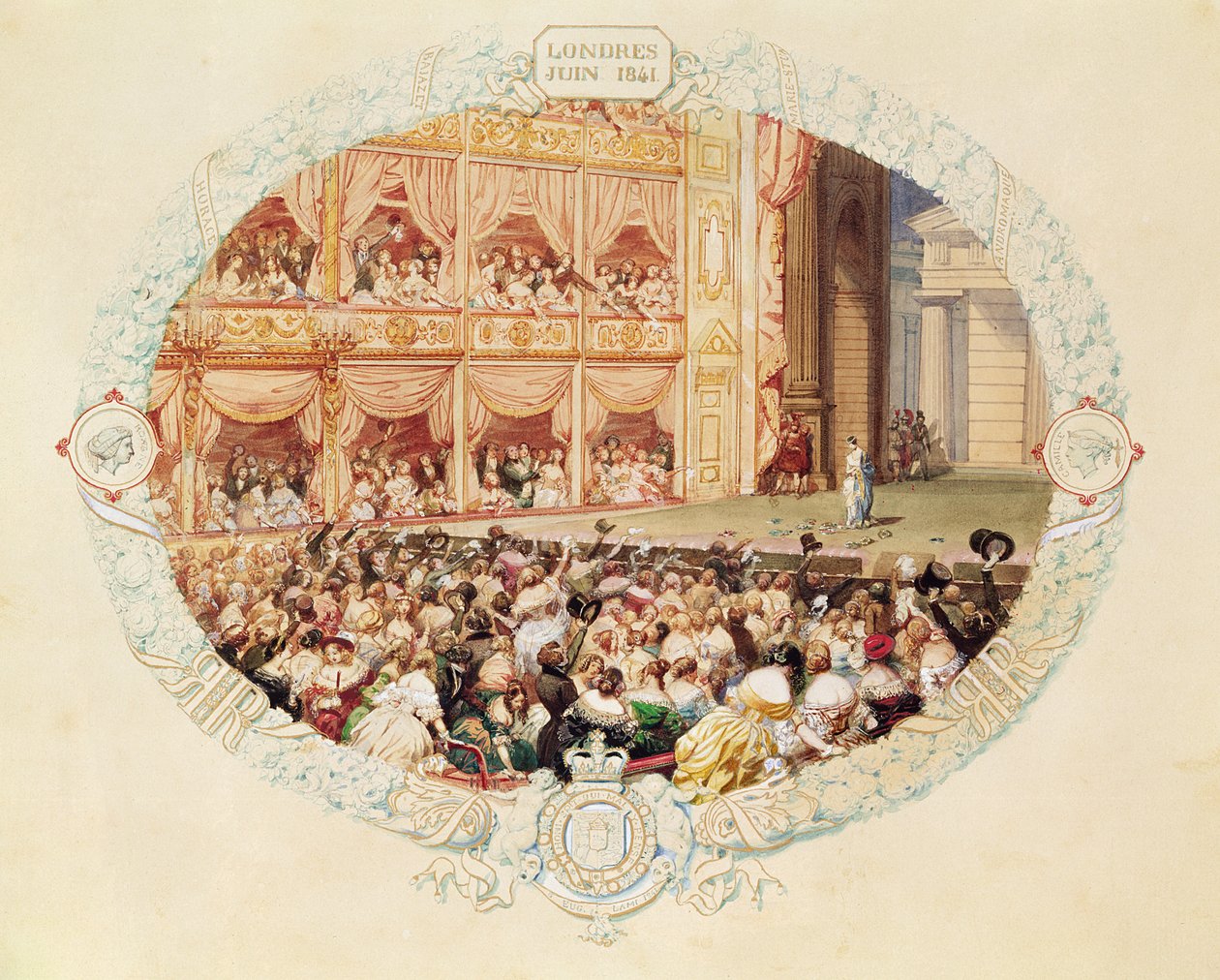 Interior do Teatro de Sua Majestade, perto da temporada de 1841 - Adeus Mlle Rachel de Eugene Louis Lami