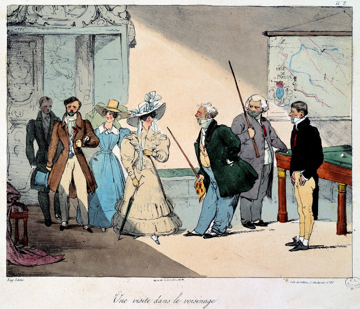 A vida no castelo: uma visita ao bairro. Litografia de um desenho de Eugene Louis Lami (1800-1890) 1828 Paris, Musee Carnavalet de Eugene Louis Lami