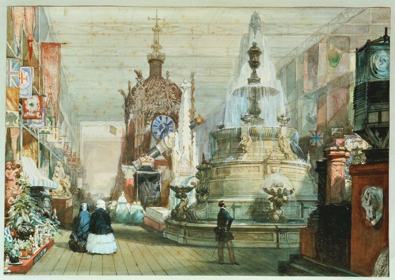 O estande britânico na Grande Exposição, realizada no Crystal Palace, com o estande de Minton à direita, 1851 de Eugene Louis Lami