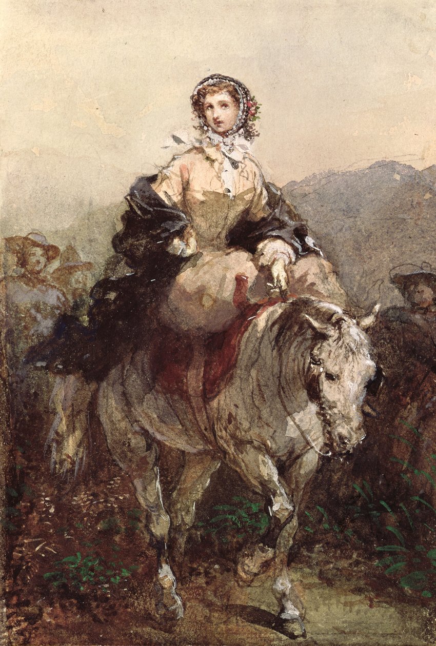 Mulher jovem, ligado, um, cavalo de Eugene Louis Lami