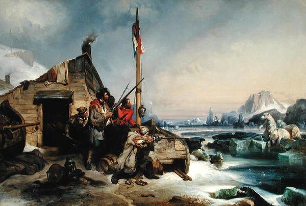 Wintering de uma equipe de marinheiros holandeses na costa oriental de Novaya Zemlya, 1839 de Eugene Modeste Edmond Lepoittevin