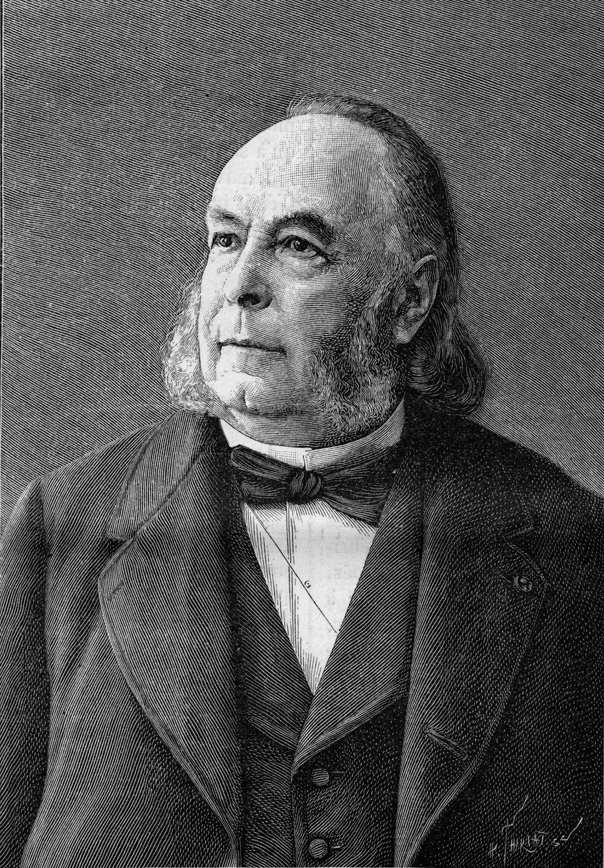 Retrato de Edmond Fremy (1814-1894), químico francês (a partir de uma fotografia de Eug. Pirou). Gravura em "La Nature: Revue des sciences et de leurs applications aux arts et a l
