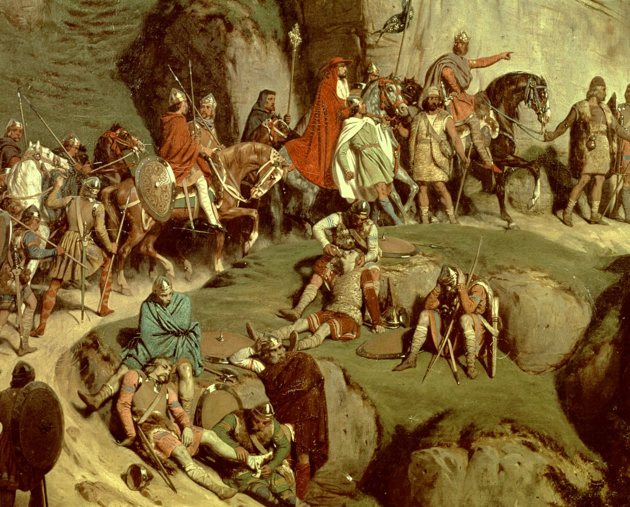 Carlos Magno cruzando os Alpes em 773, detalhe do Imperador e sua comitiva (óleo sobre tela) de Eugene Roger