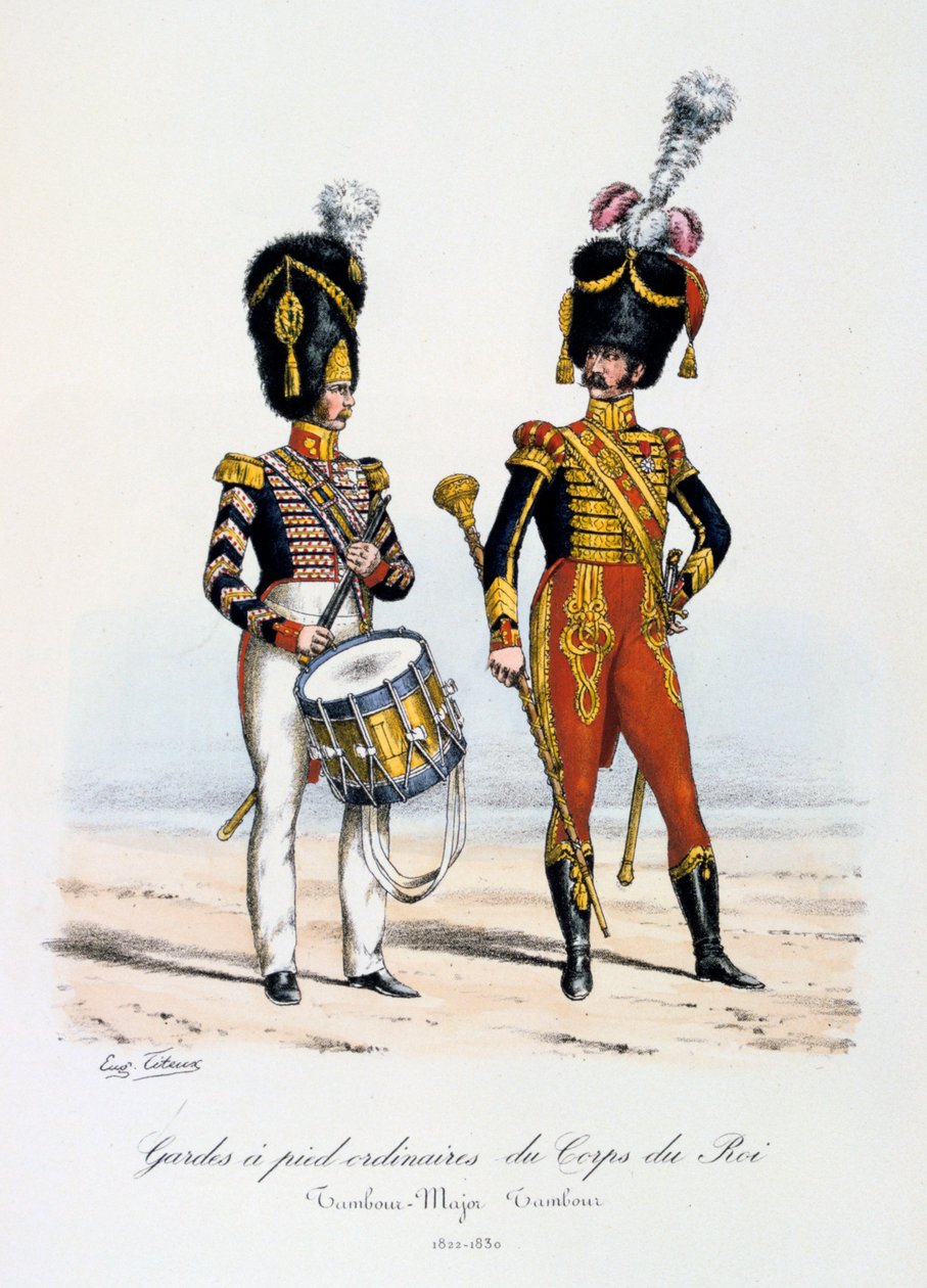 Protetores de pé comuns do corpo do rei, tambor principal e baterista, 1822-30 de Eugene Titeux
