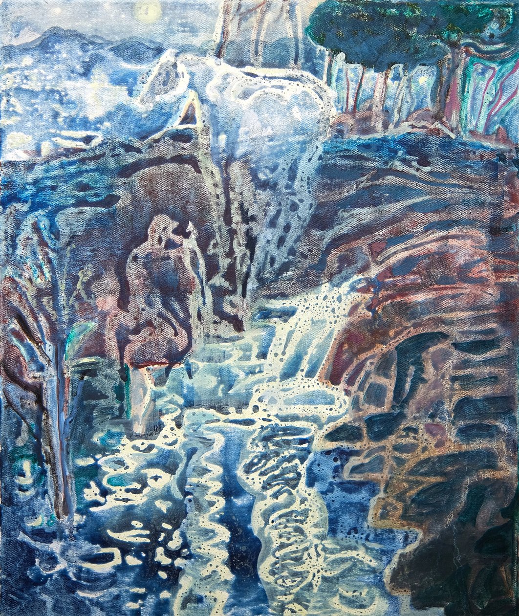 Dappling Moon, 2023 (óleo, pigmentos, argila sobre tela) de Eugenie Vronskaya