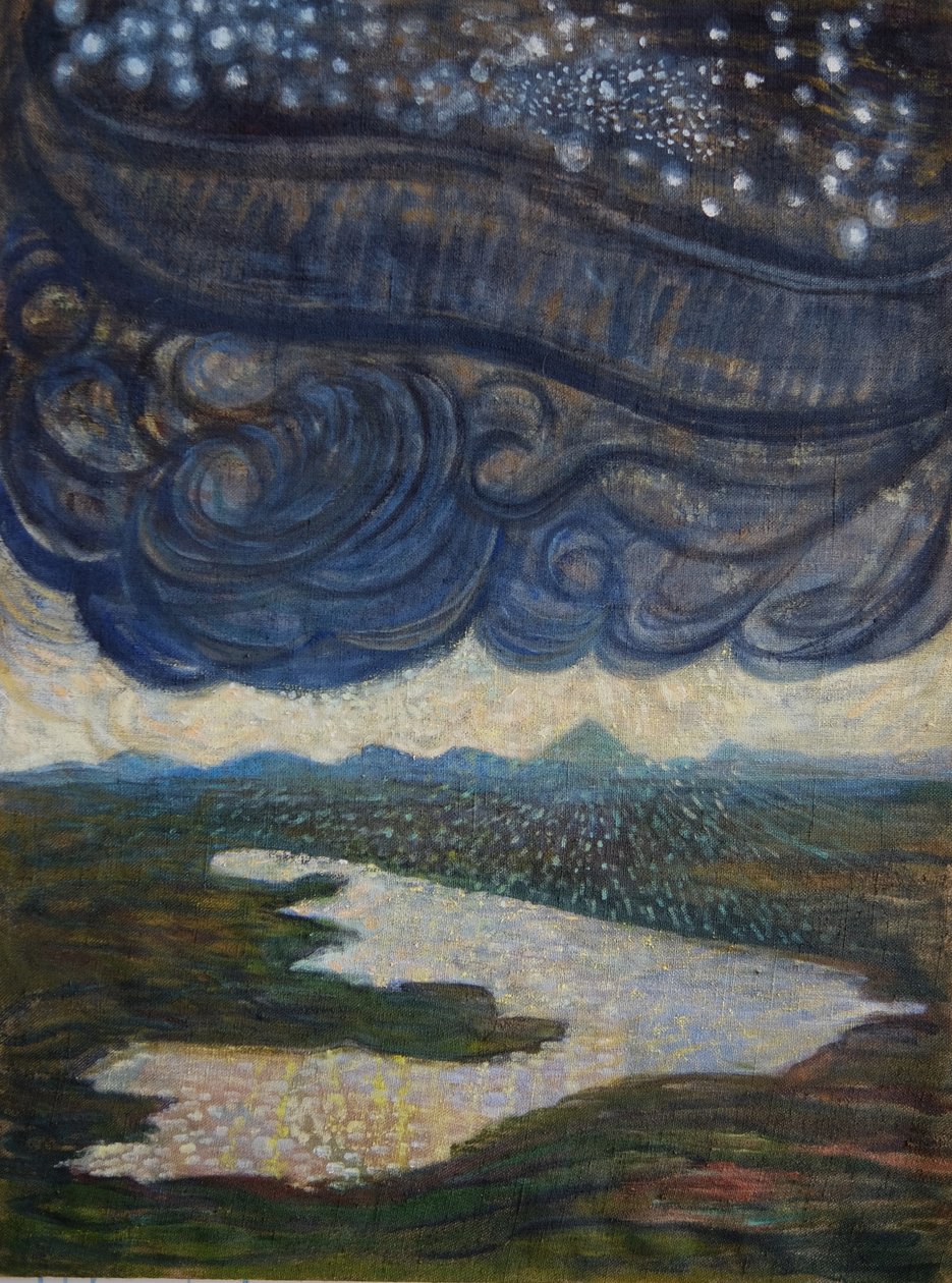 Terra e Luz, 2022 (óleo, pigmentos sobre hesse) de Eugenie Vronskaya