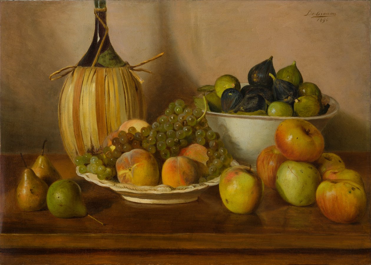 Natureza morta com frutas (pintura a óleo sobre tela) de Eugenio De Giacomi