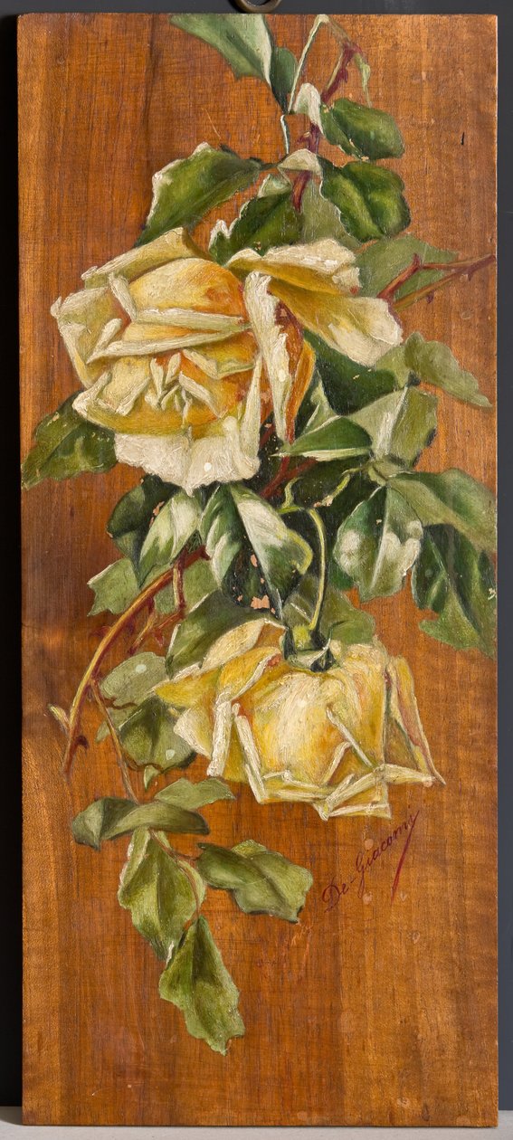 Rosas amarelas (óleo sobre madeira) de Eugenio De Giacomi