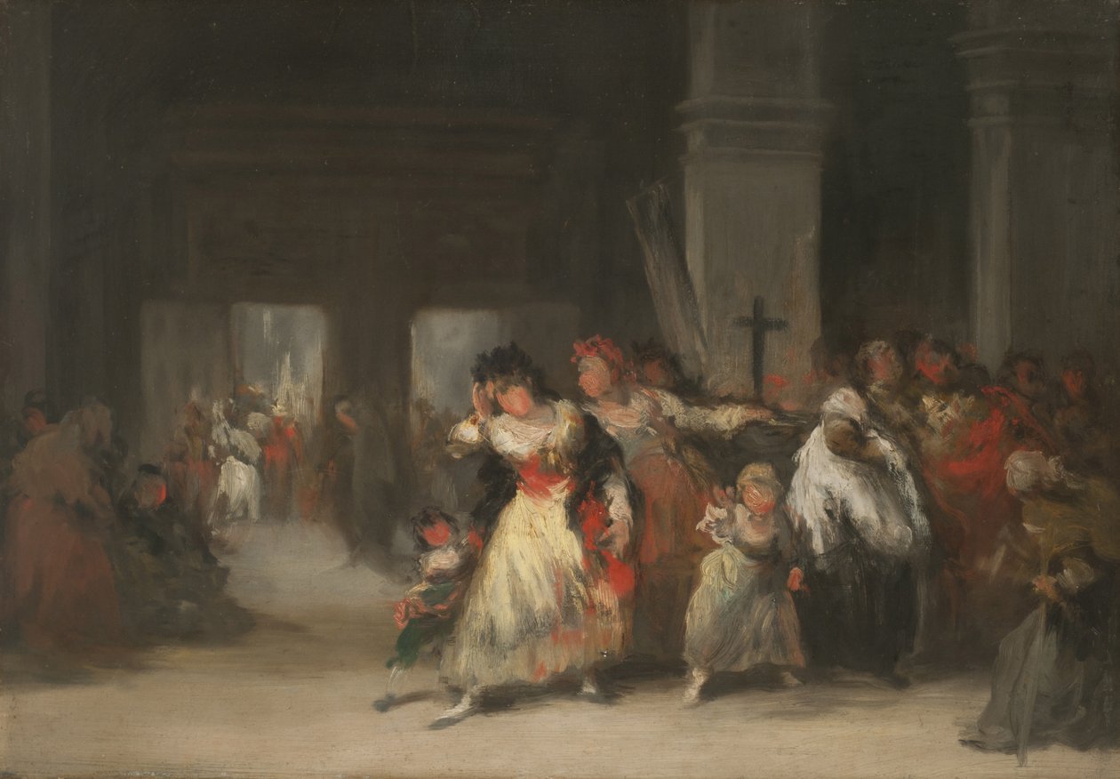 Interior da Igreja, c.1860-66 (óleo sobre folha de flandres) de Eugenio Lucas Velázquez